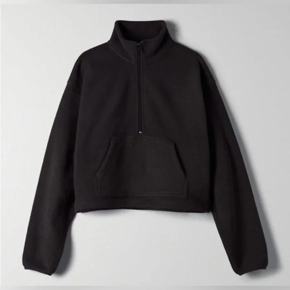 New Aritzia Black "Lena" TNA Cropped 1/2 Half-zip Fleece Sweater in size M - Picture 3 of 11